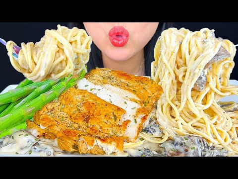 ASMR CREAMY ANGEL HAIR ALFREDO PASTA & CHICKEN CUTLET | MUKBANG | EATING SOUNDS | ASMR PHAN