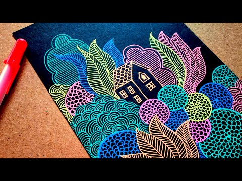 How To Use Neon Color Pens | Home Scenery Doodle Art