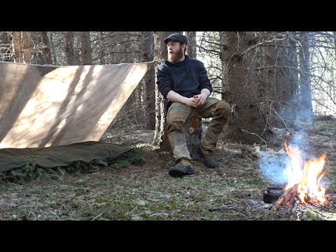 Spring Campout with Tarp Shelter and Wool Blankets