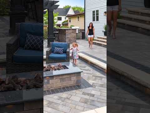 Sunken Outdoor Patio with Grill Island and Fire Pit