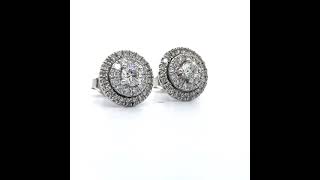 1 Carat Diamond Round Halo Cluster Stud Earrings in White Gold