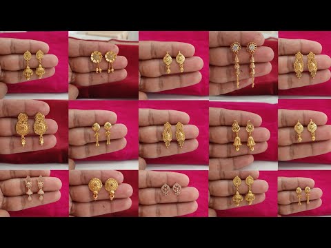 new Daily use gold earrings designs 2024 with weight & price | gold stud earrings designs with price