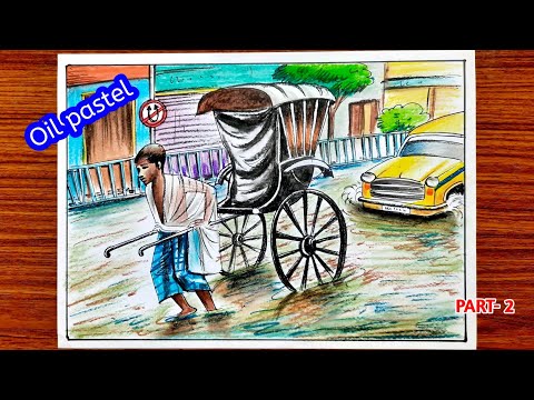 Rainy season drawing with oil pastel | Remal cyclone effect drawing step by step