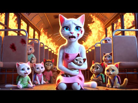 Brave Cat Teacher😿in the School Bus Fire🔥🚍#cat #cute #catlover #catvideos #cutecat #aiimages #aicat