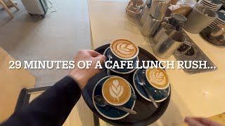 POV- A solo barista working through a lunch rush...