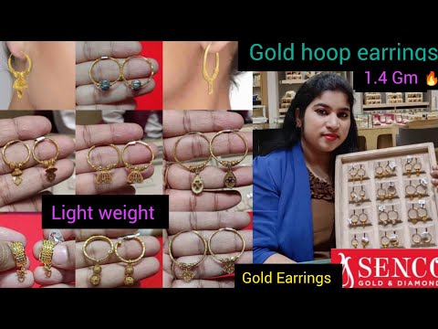 Senco Gold hoop earrings designs starts 1.4 Gm| Light weight Gold hoop earrings designs with price