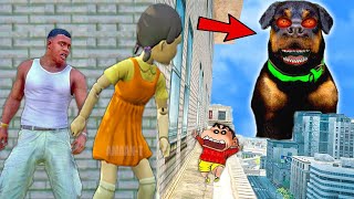 Franklin and Shinchan & Pinchan play HIDE AND KILL with Squid Game Doll In GTA 5