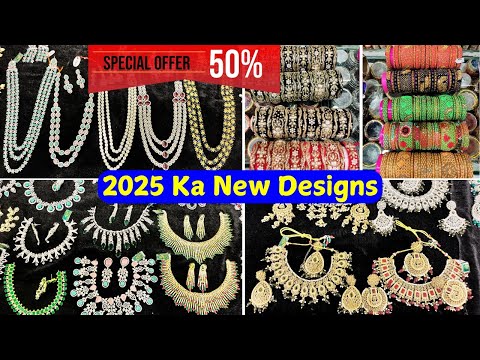 2025 Ka New Designs Gold Plated Jewellery AD CZ Celebrity Style Bridal Neck Sets & Bangles Charminar