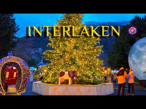 INTERLAKEN SWITZERLAND ✨ Christmas Time Evening Walking tour from Ost to West / Market & Streets 4K