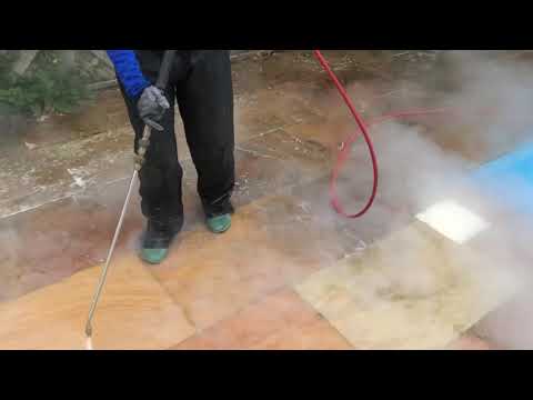 Indian sandstone patio cleaning and patio black spot removal service Reigate, Surrey, full video