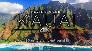 FLYING OVER KAUAI (4K) Hawaii's Garden Island | Ambient Aerial Film + Music for Stress Relief 1.5HR