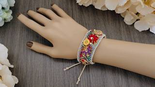 Ethnic Embroidered Bracelet - Fabric Cuff Bracelet - Gift Idea - Handmade Jewelry Design