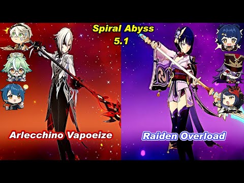 (5.1) C0 Arlecchino Vapoeize & C0 Raiden Overload Spiral Abyss Floor 12 Full Star _F2P