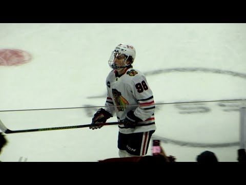 Connor Bedard during pre-game warm-up at the Blackhawks @ Senators game