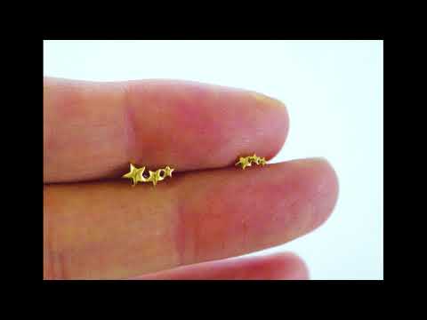 tinytinygold l 10K Solid Gold Tiny 3 Star Stud Earrings