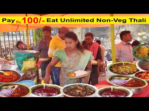 Hard Working Women Selling Roadside  Meals | Unlimited Non Veg Rice | Hyderabad Street Food