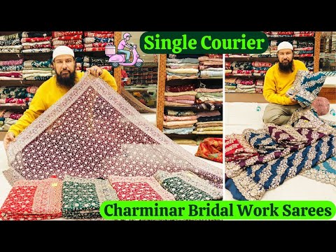 Charminar Bridal Heavy Stone Work Sarees In OFFER PRICES Single Courier Madina Tex World