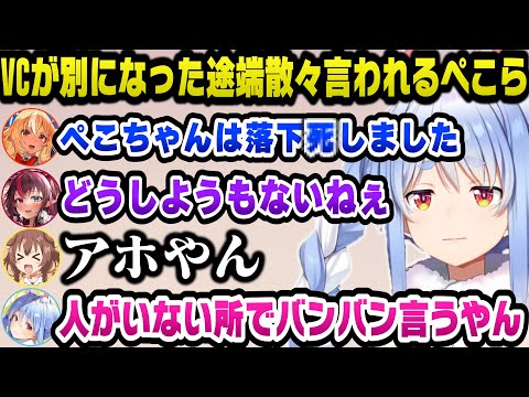 1人だけVCが別になった途端皆から言いたい放題言われるぺこらｗ【ホロライブ切り抜き/兎田ぺこら/戌神ころね/不知火フレア/アイリス】