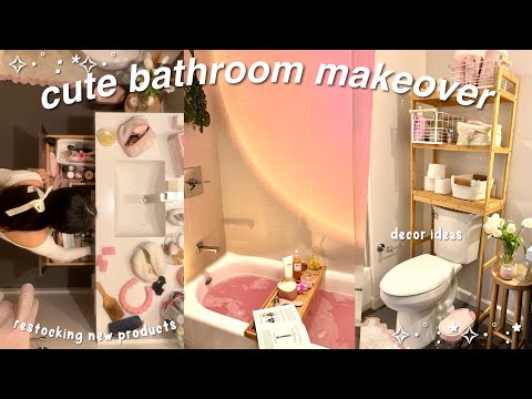 BATHROOM MAKEOVER! decorating + cleaning, cute decor haul, pinterest self care night 🎀