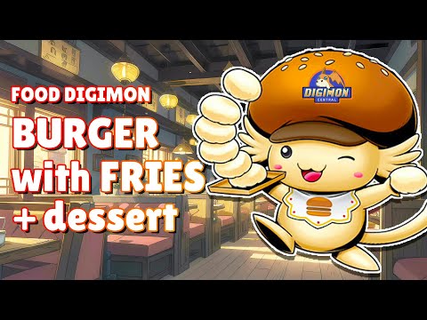 Digimon Burger With Fries And Dessert (Burgamon, Potamon, Jyagamon, Shortmon, Weddinmon)