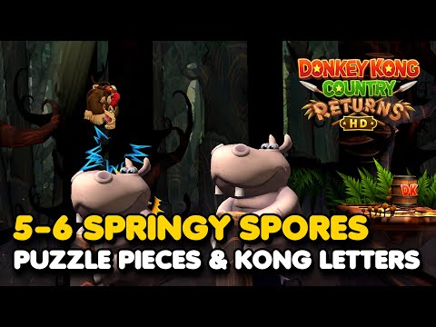 Donkey Kong Country Returns HD - Springy Spores 5-6 (All Puzzle Pieces & KONG Letters)