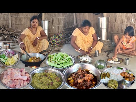 poultry chicken roast and kachu deta recipe | Bengali style chicken roast cooking and eating