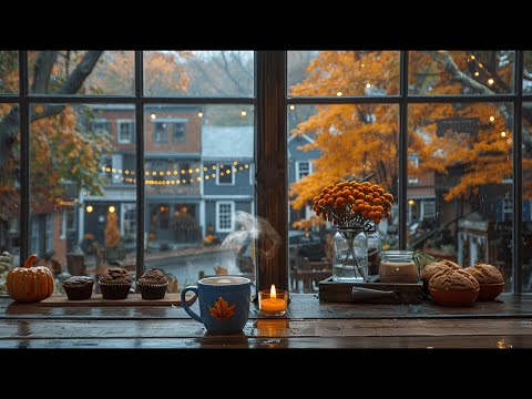 Rainy Autumn Cafe Ambience with Smooth Jazz Relaxing Music & Soothing Rain to Work, Study, Focus 🍂☕️