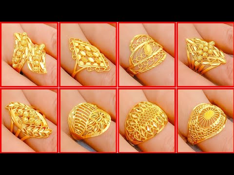 South Indian Wedding Rings with Lakshmi Devi Motifs Handmade Gold Rings in Floral Patterns(2024)