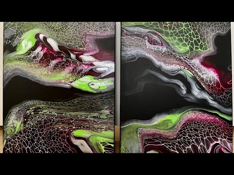 My BEST 🌟 Swipe! Diptych Acrylic Pour Painting with Magenta and Green | Fluid Art