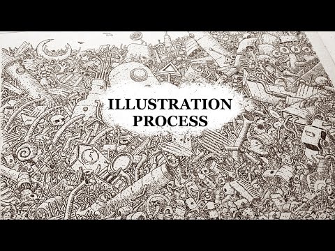 Ink and Watercolor Illustration Process "Junk Pile"