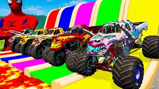 5 MONSTER TRUCK VS GIANT COLOR WATER SLIDE #131