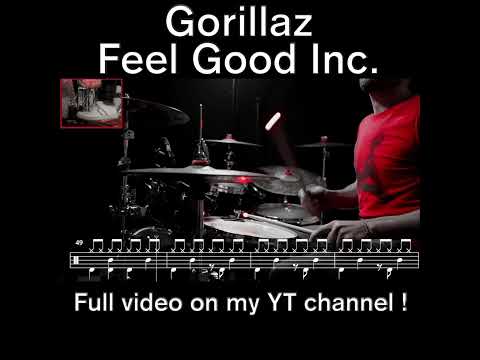 Gorillaz - Feel Good Inc - Drum cover (with scrolling drum score)