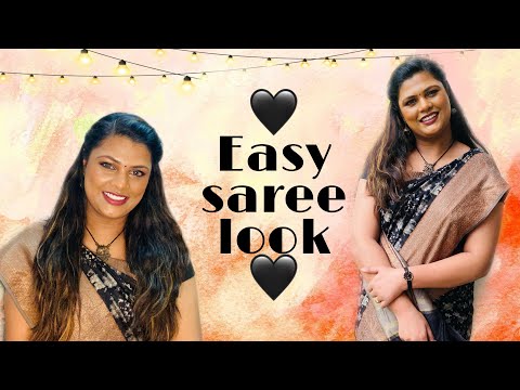 Easy saree look/ black saree look/ brown Smokey eye look/ easy makeup inTamil/ Tamil makeup tutorial