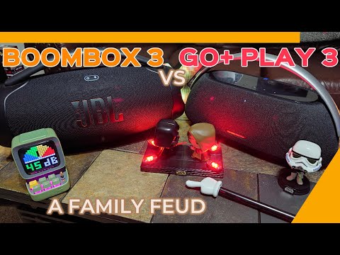 Harman Kardon Go + Play 3 vs JBL Boombox 3 🔋Battery Powered ☠️A Family Feud Bluetooth Boombox Battle