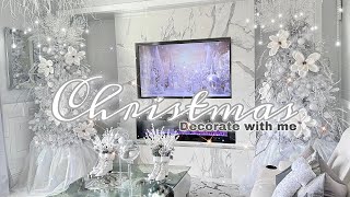 NEW GLAM & ELEGANT White Christmas Decorate with me | Creating a MAGICAL Wonderland Living Room