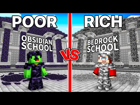 Mikey OBSIDIAN School vs JJ BEDROCK School Survival Battle in Minecraft (Maizen)