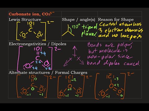 Lewis Structure: Carbonate ion plus dipoles, shape, angles, resonance and formal charges