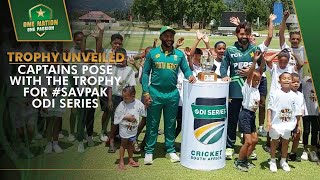 📸 Trophy unveiled! Captains pose with the trophy for #SAvPAK ODI series #BackTheBoysInGreen | MA2A