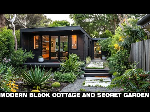 Modern small house with dark tones and secret garden