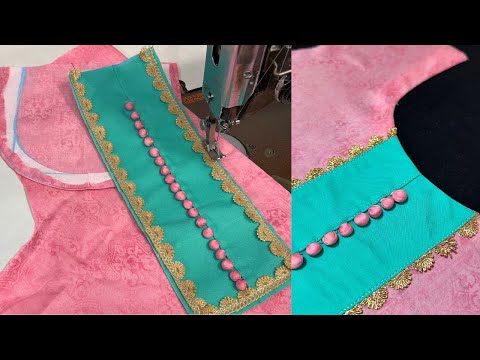 Potli button और lace के साथ बनाए गले का बिलकुल नया डिज़ाइन | neck design with potly button and lace