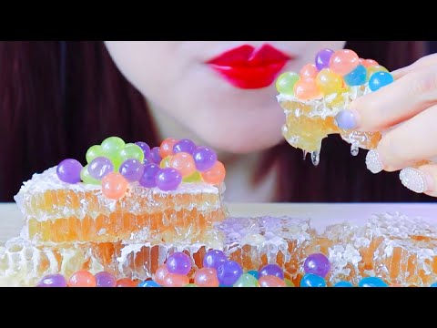 ASMR, Mukbang Raw Honeycomb and Rainbow Pearls Eating Vlog 생 벌집과 무지개 진주 먹기 @CANDYSASMR