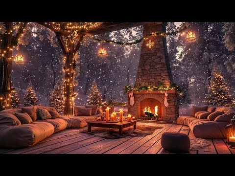 Warm Up at the Cozy Winter Porch 🎄 Christmas Jazz, Fireplace, and Snowy Delight