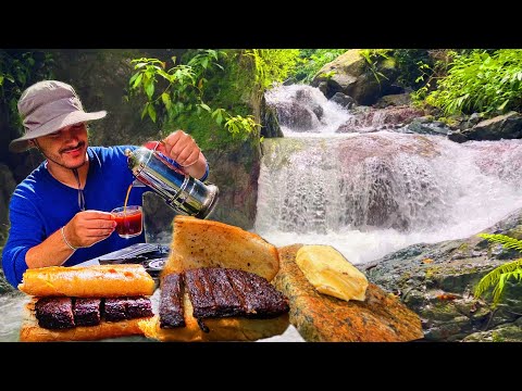 CHURRASCO & BLACK COFFEE by a Hidden FOREST River🌿☕ASMR