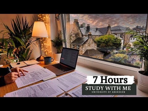 7 HOUR STUDY WITH ME on A RAINY DAY | Background noise, 10 min Break, No music, Study with Merve