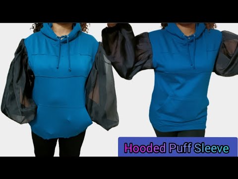 Puff Sleeve Hooded Top / Cutting And Stitching