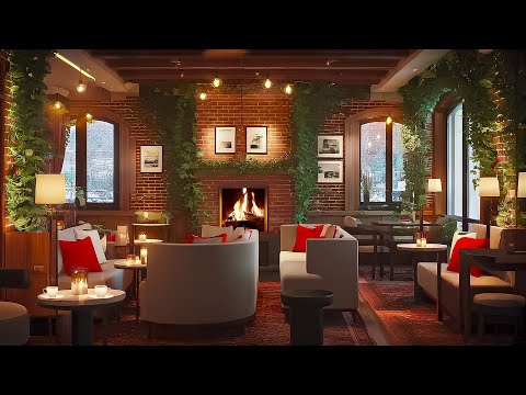 Cozy Winter Coffee Shop Ambience With Jazz Instrumental Music ❄ Crackling Fireplace For Work, Study