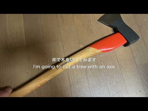 斧で木を切る/Chopping wood with an axe