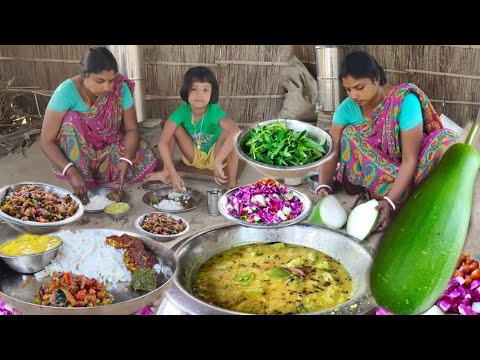 gourd and mung dal vegetable curry prepare Bengali women | and dandokolosh leaves boil chutney