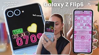 Samsung Galaxy Z Flip6 💙 aesthetic unboxing, accessories, Galaxy AI & iPhone 15 comparison