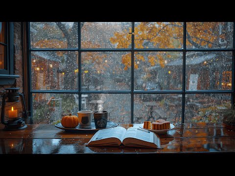 Rainy Autumn Day💦🍁☕️Cozy Autumn Coffee Shop Ambience | Rain Sounds for Study, Relaxation, Sleeping